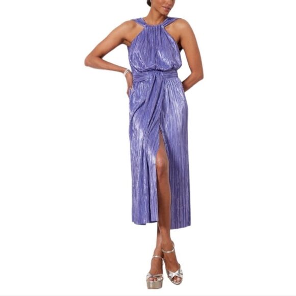 NWT Sabina Musayev Shiraz Shimmery Purple Metallic Halter Midi Dress Medium-M12 - Picture 1 of 9
